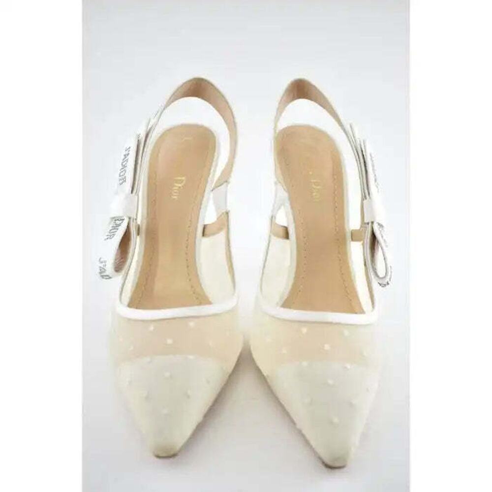 Dior Jadior White Plumetis Polka Crystal Ribbon Slingback Sandal Heel Pump 42 - Picture 6 of 12